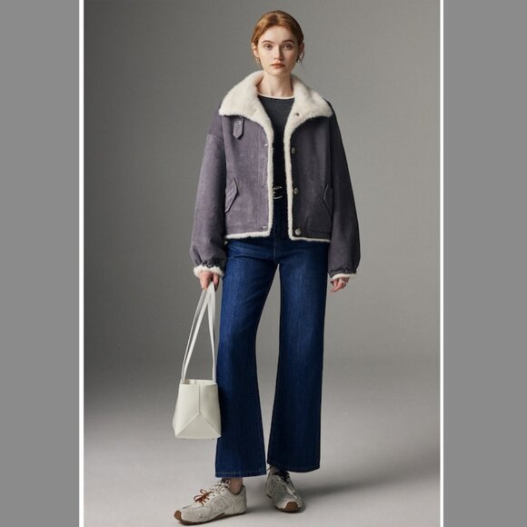 Two-in-One Gray Suede Reversible Short Coat - Picture 4 of 9